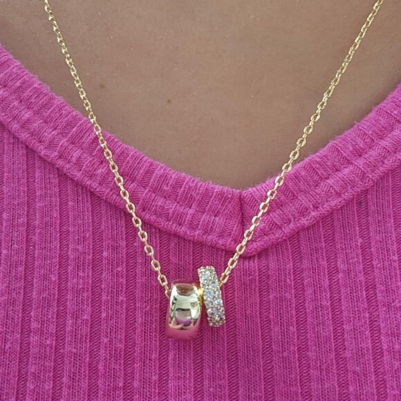 Neiman Marcus 14k Gold Plated CZ Rondelle Necklace - Picture 1 of 5